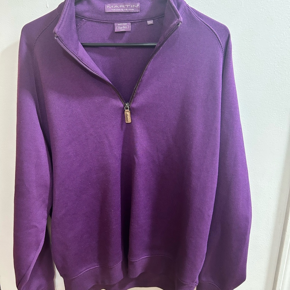MARTIN Mens Purple Quarter Zip Pullover Sweater Size Medium Easy‎ Care Fabric